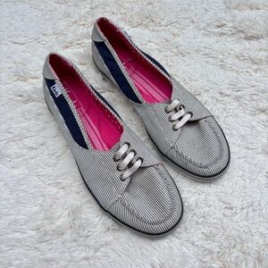 Keds | beacon blue and white striped boat shoe slip on canvas coastal